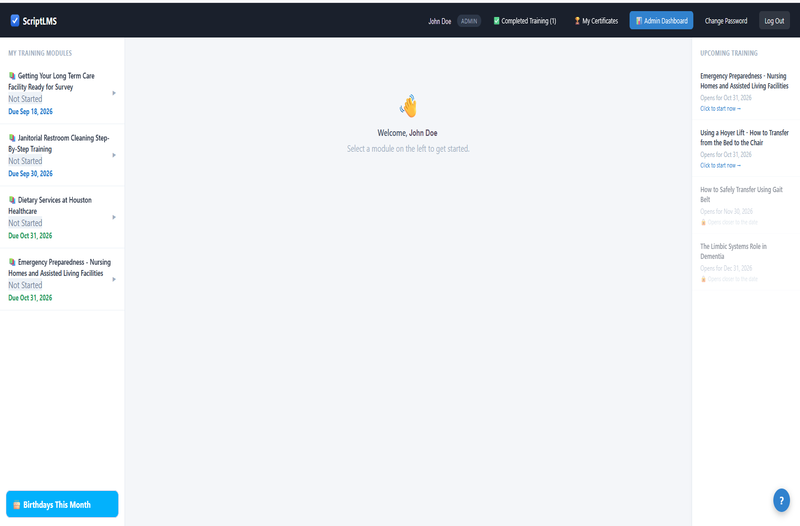 ScriptLMS My Staff Portal, where admins take their own training